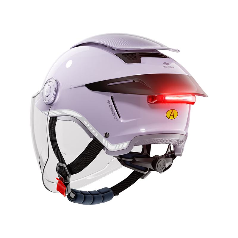 Two Little Bees Third Generation Zero-Feel Sunroof Helmet 3C Certified Electric Motorcycle Helmet Unisex Summer Sun Protection Half Helmet Breathable Safety Helmet Large Rear Wing + Tail Light / Lilac
