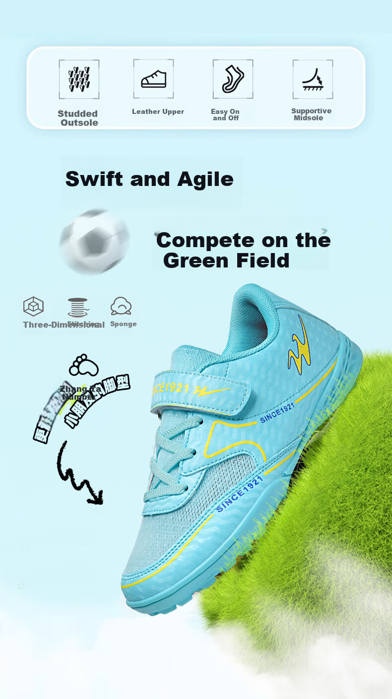 Shuangxing Children's Soccer Shoes TF Turf Studs Velcro Large Kids Student Youth Non-slip Wear-resistant Football Shoes Pink Size 39 2