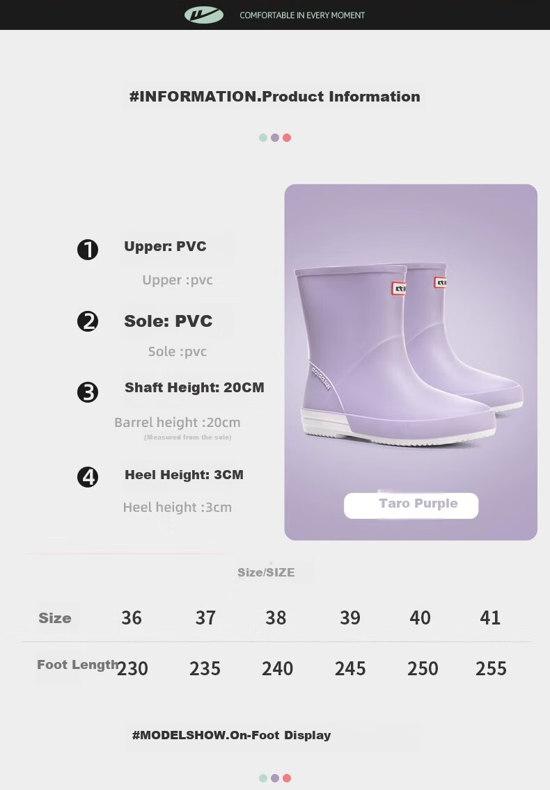 Warrior Rain Boots for Women, Fashionable Adult Mid-Calf Waterproof Shoes, Lightweight Non-Slip Rubber Boots HXLO13 Black Size 41 4