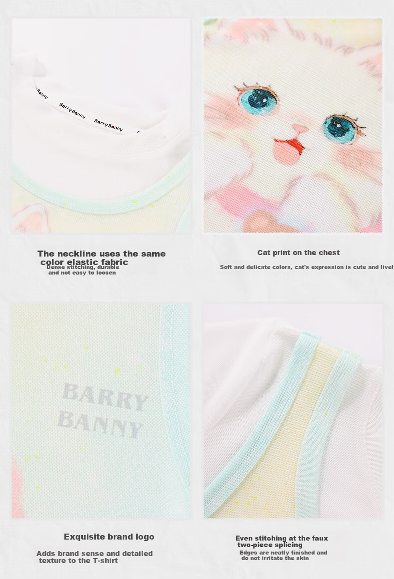 BARRY BANNY Girls' Short Sleeve T-Shirt Spring Summer New Big Kids Round Neck Breathable Top 3037 Soft Peach Milk White 150 11