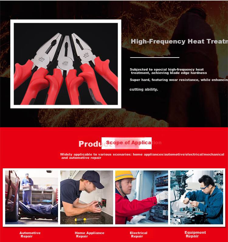 JETECH Multifunctional Steel Wire Pliers Tiger Pliers Flat Nose Pliers Electrician Special Clamping Pliers Wire Cutting Pliers 7 Inch TPC-7 1