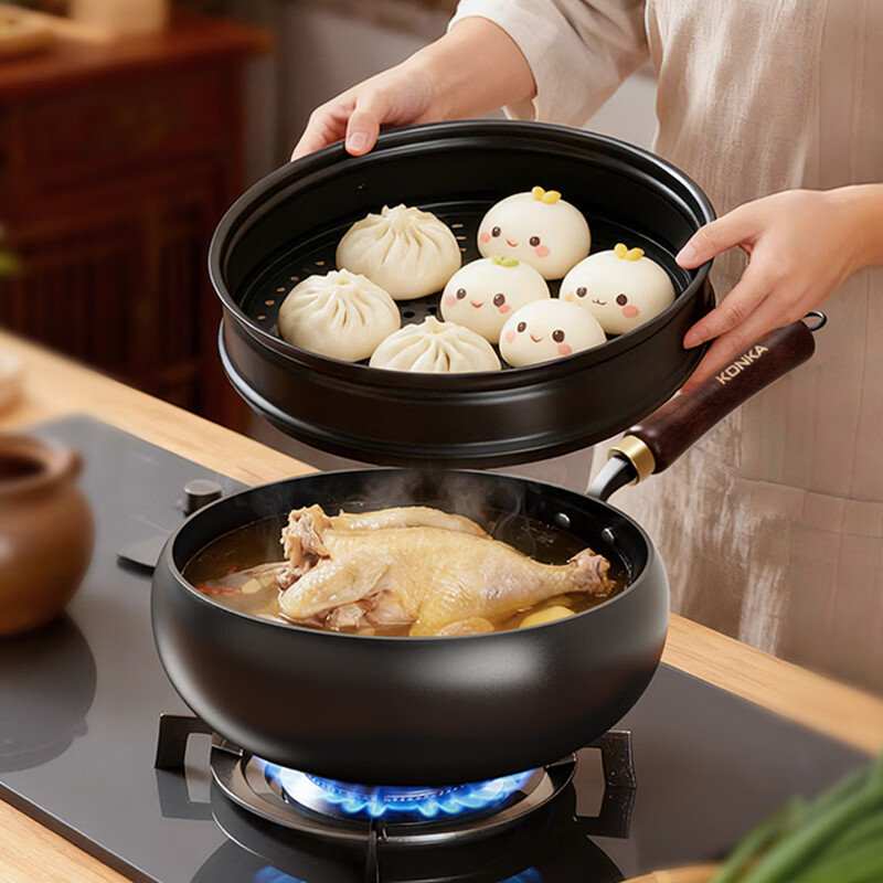 KONKA Authentic Large Belly Iron Wok Hand-Forged Stir-Fry Pan Household Iron Pan No Coating 28cm