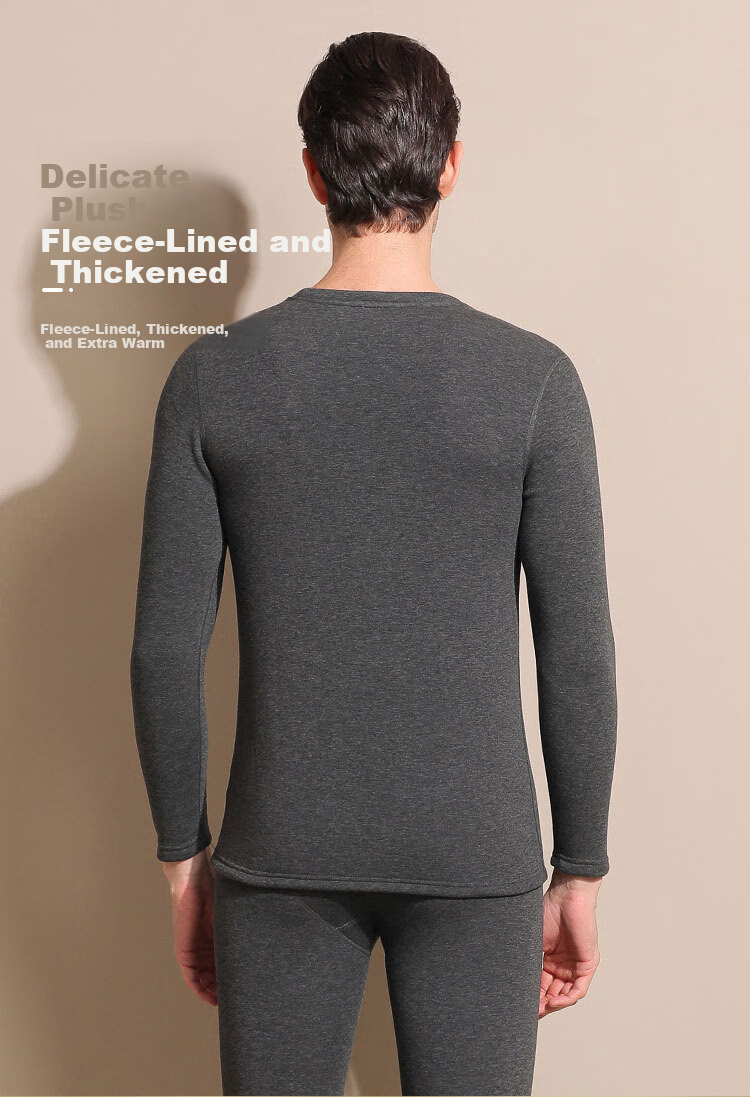 Hengyuanxiang [Hot Sale 50,000 Sets] Men's Thermal Underwear Set Cashmere Goat Velvet Thickened Autumn Winter Crew Neck Top and Bottom Dark Gray 9