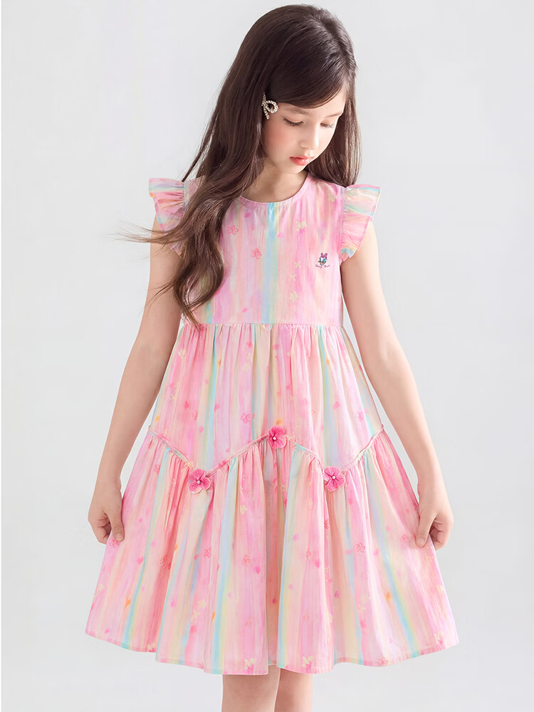 Disney Girls' Summer Cotton Floral Dress Lightweight Princess Dress for Older Children 1A061 Pink Size 160 3
