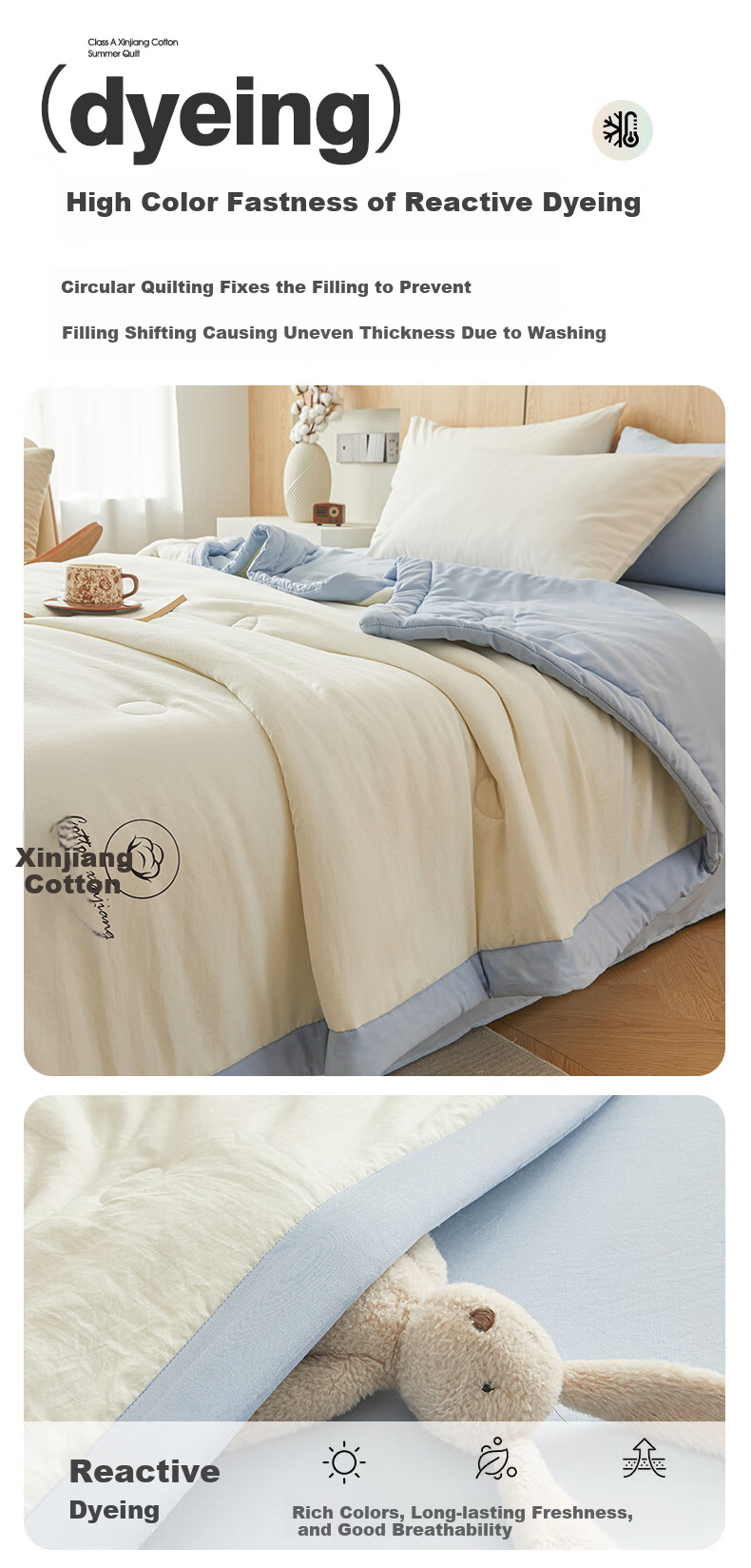 Aiwei Summer Cooling Quilt A-Class Xinjiang Cotton Air Conditioning Quilt Washable Thin Quilt 1.5 Jin 150*200cm White Blue 9