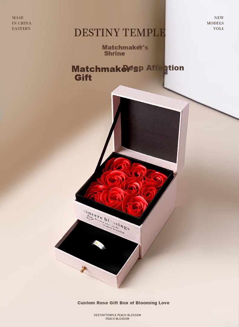 DESTINY TEMPLE "Matchmaker's Blessing" 925 Silver Heart Couple Rings Valentine's Day Rose Gift Box 2