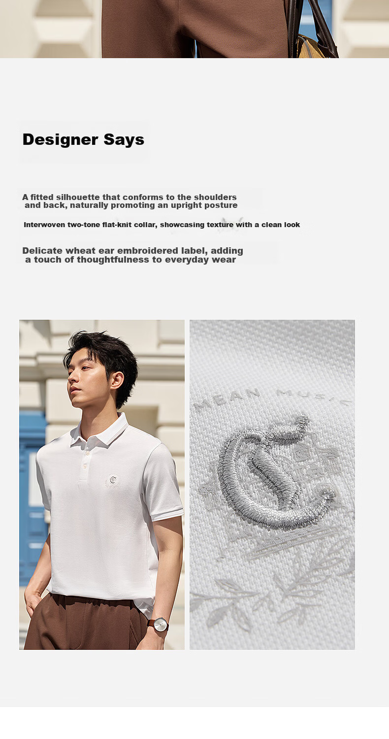 CABBEEN Mercerized Pique Polo Shirt Men French Elegant LOGO Fine Needle Embroidery Design 2026 Spring Short Sleeve Polo 2