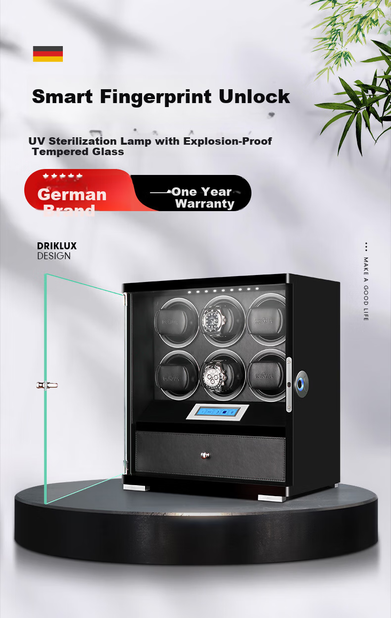 DrikLux Automatic Watch Winder with Fingerprint Lock Storage Box Mechanical Watch Turner New Year Gift for Elders 1