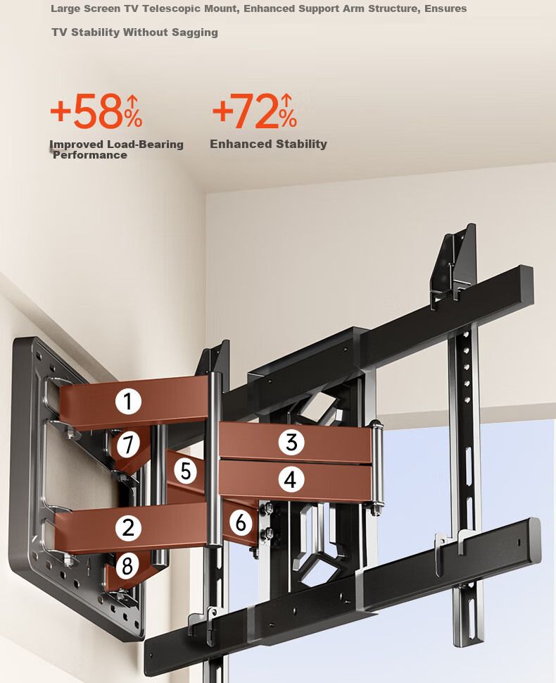 Enlip Ultra-Thin Embedded Split Heavy-Duty Telescopic TV Wall Mount Bracket 75-100 Inch Compatible with Xiaomi Hisense TCL Skyworth 90/100 Inch No Obstruction to Sockets and Speakers 3