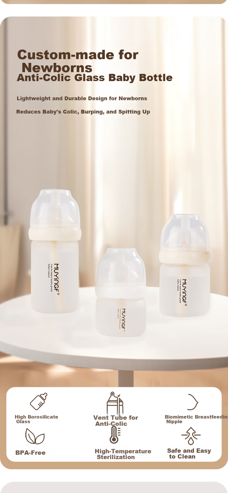 Mother and Baby Glass Baby Bottle 0-6 Months Eccentric Nipple Newborn Infant Anti-Colic Anti-Choke Feeding Gift Box 160ml 2