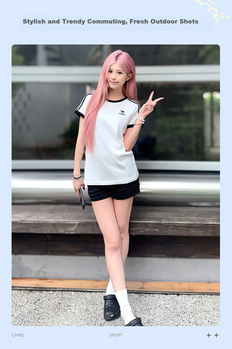 CAMEL Dilireba Same Style Pure Soft Cotton Oversized Unisex Short Sleeve T-Shirt C36BAXLN090A Cherry Pink XL 2