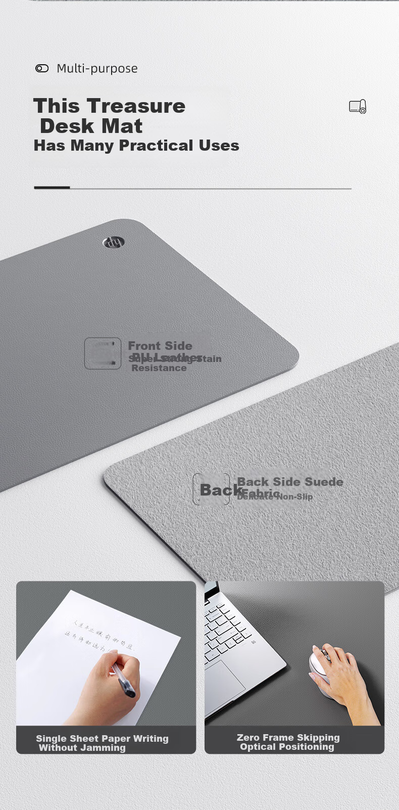 HP MP231 Extra Large PU Leather Waterproof Gaming Office Mouse Pad Dark Gray Extra Large 8