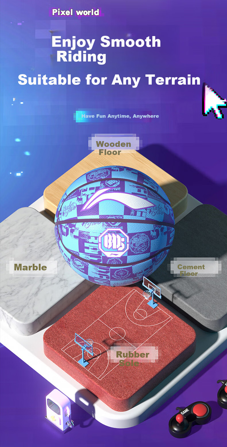 Li-Ning Basketball for Children, Size 7, Competition Grade, Indoor And Outdoor Use, Wear-Resistant, Suitable for Cement Courts, Elementary School Students, Teenagers And Adults, Training PU Basketball 13