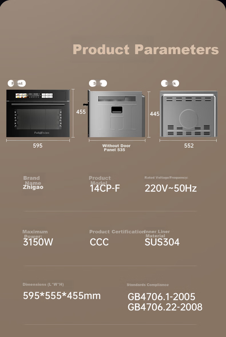 CHIGO 60L Built-in Steam Oven and Roaster Combo with 15% Government Subsidy, Self-Cleaning, Multi-Function 3-in-1 Steaming, Baking, and Roasting Machine 14CP-F 20
