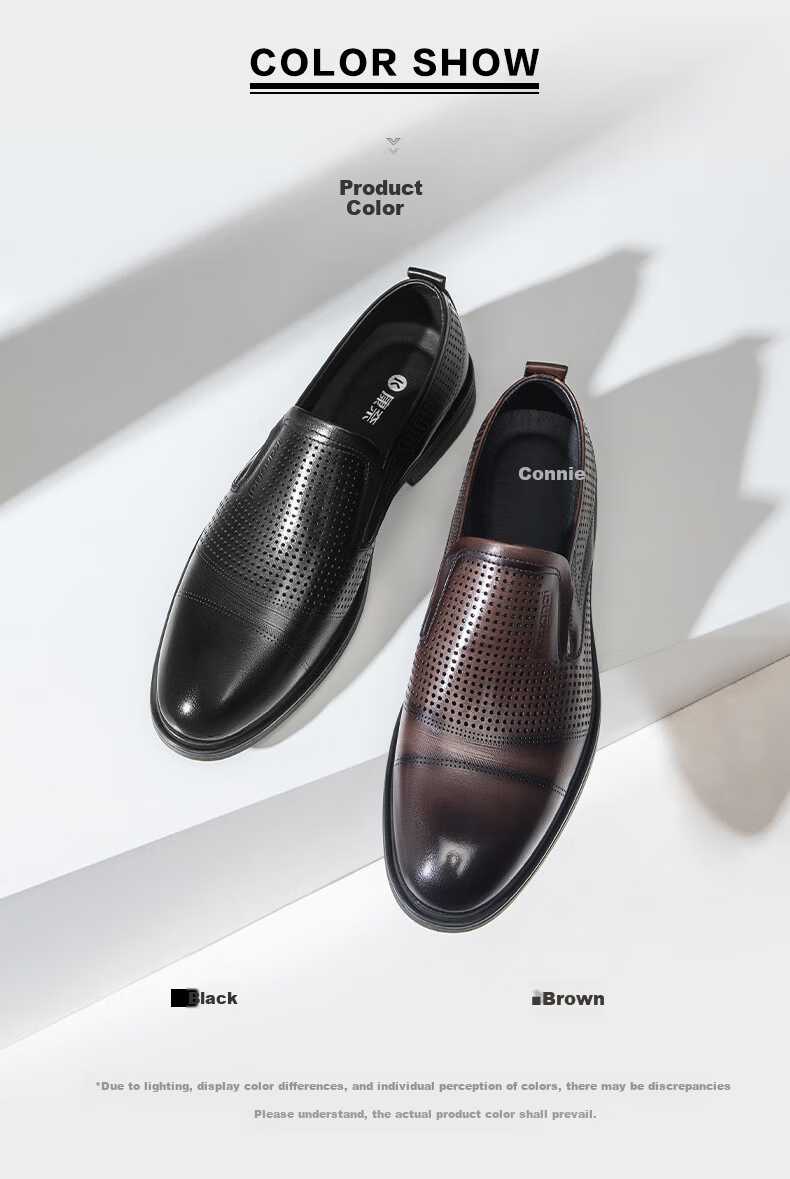 Connai Men's Summer Hollowed Out Perforated Breathable Business Casual Leather Dress Shoes Black Size 38 3