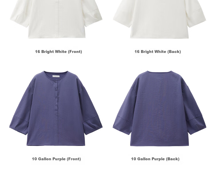 Giordano 2026 New Textured Solid Color Loose Fit Crew Neck Half-Placket Three-Quarter Sleeve Shirt for Women 13346127 21