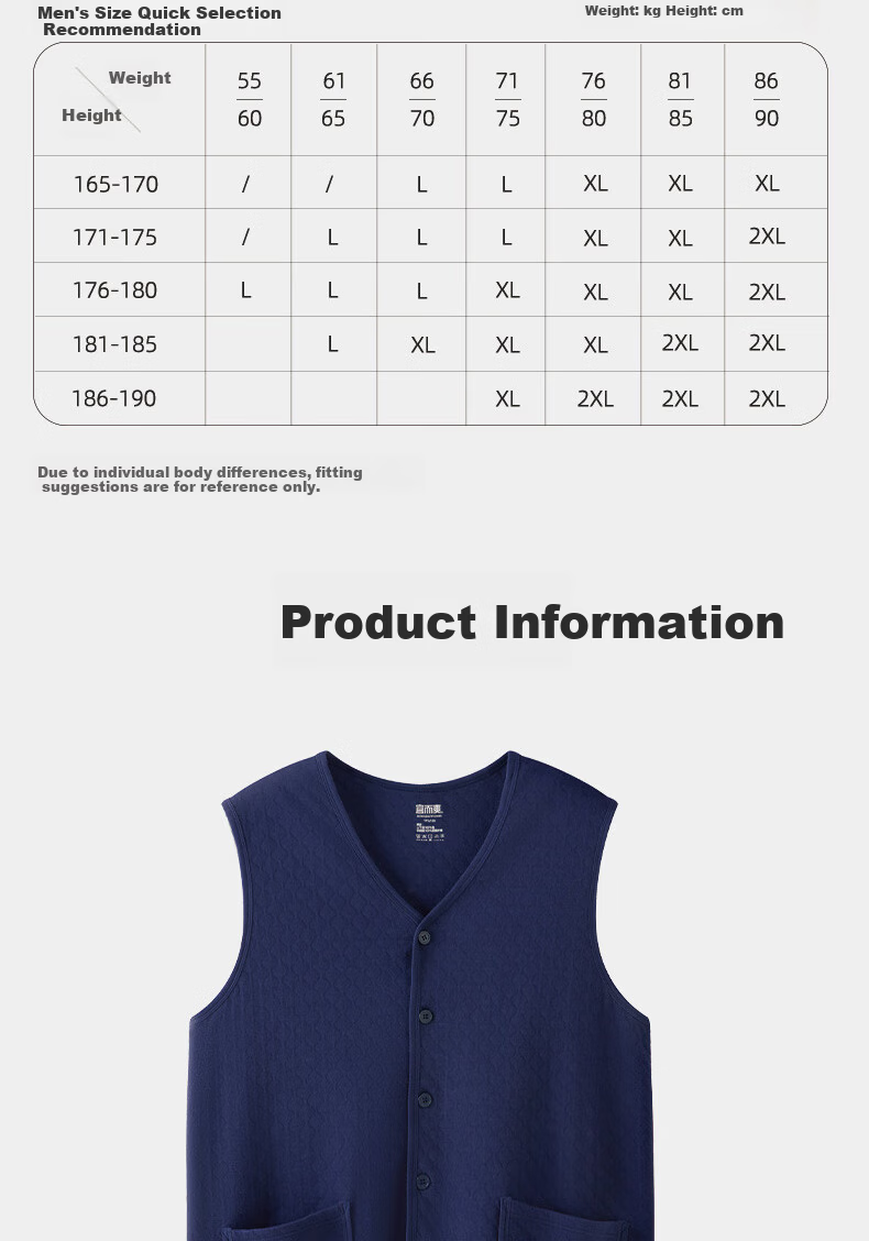 Yiershuang Ai Grass Heating Triple-Layer Thickened 100% Cotton Thermal Vest Men Antibacterial Mite-Resistant Cardigan Autumn Wear for Middle-aged and Elderly 16