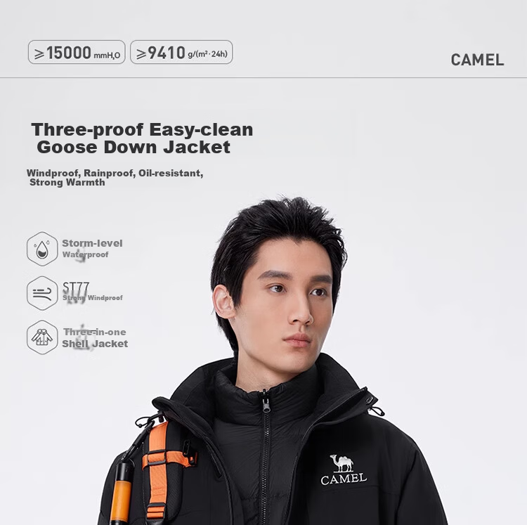 CAMEL Outdoor 3-in-1 Jacket Thickened Goose Down Warm Windproof Waterproof Mountaineering Coat S 1