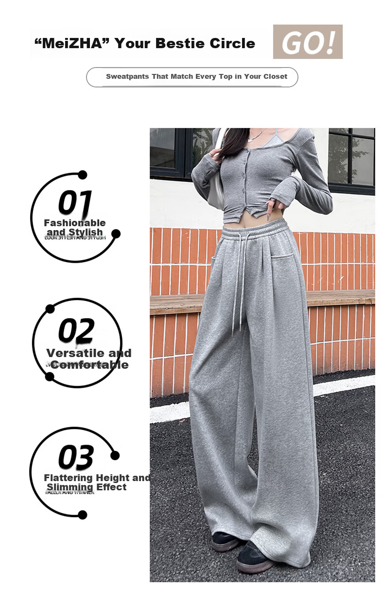 LangSha Vertical Pocket Sweatpants for Women, New Spring And Autumn 2026 Style, Slim-Fit American-Style High-Waist Loose Casual Wide-Leg Joggers 7