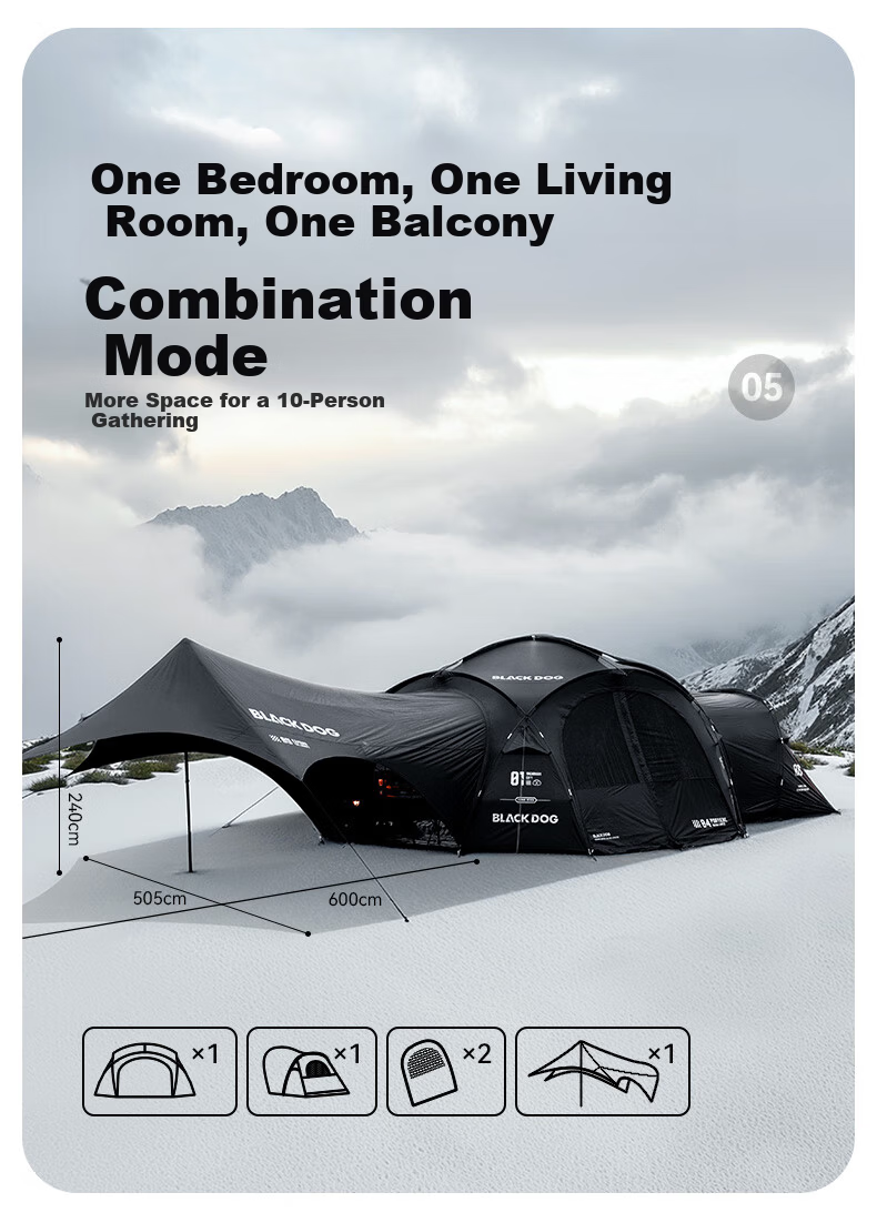 Black Dog Outdoor Large Dome Tent, Quick Assembly Sunshade Spherical Canopy, Gers, Pavilion, Expandable Dome Body 10