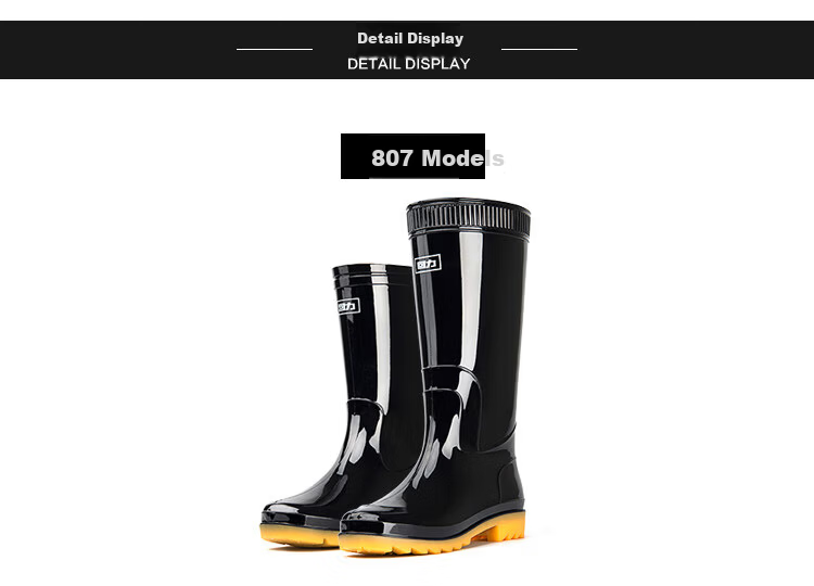 Warrior Men's Mid-High Rain Boots, Rubber Shoes, Overshoes, Waterproof Shoes HXL07-B, Black High-Top, Size 41 7