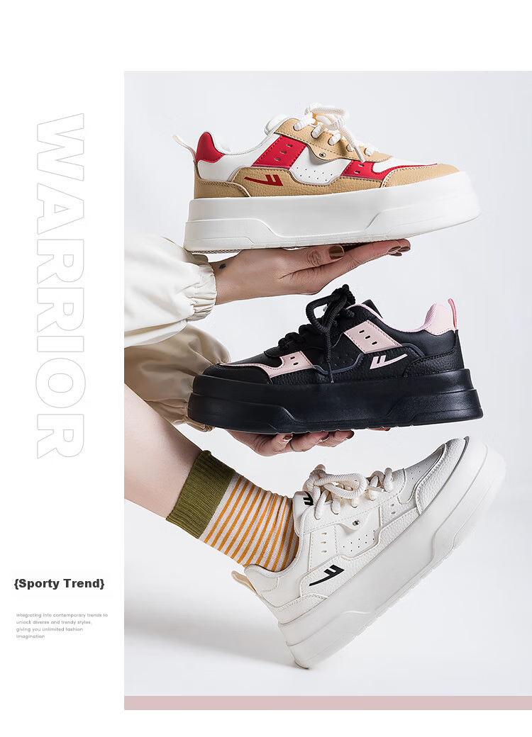 Warrior Official Women's Casual Shoes 2026 Spring New Versatile Height-Increasing Sneakers Beige 38 (240mm) 9