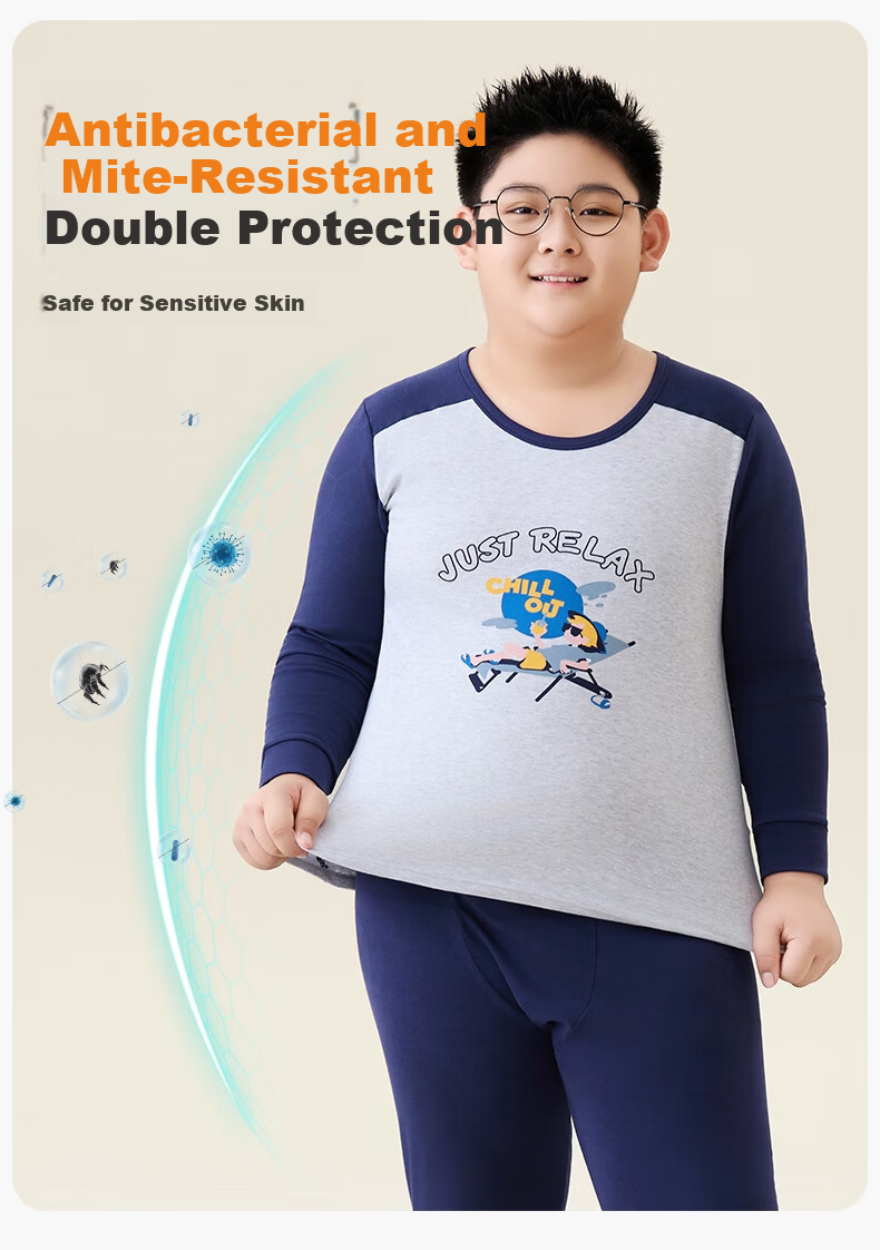 LangSha Boys' Plus Size Thermal Underwear Set Autumn Cotton Long Johns for Big Boys and Teenagers 12