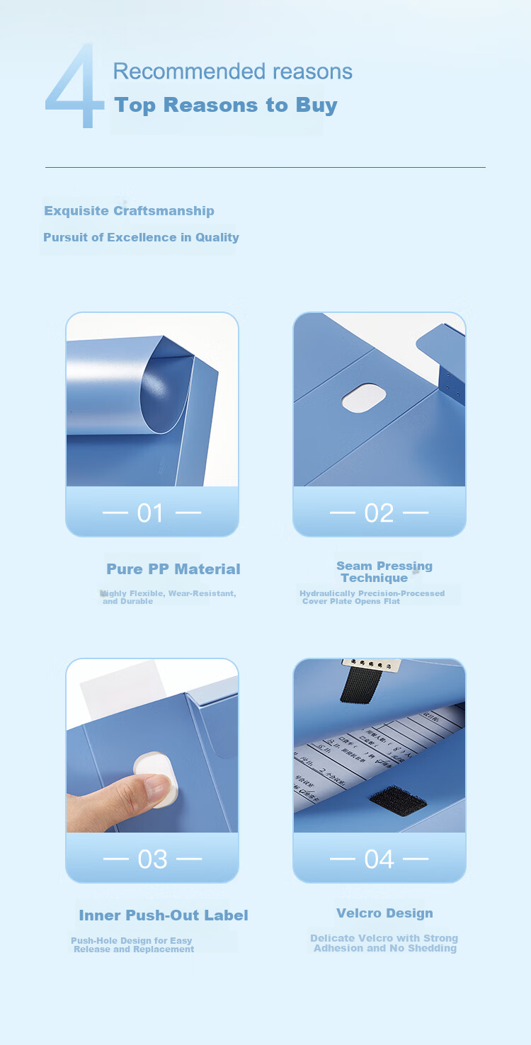 COMIX 10-Pack 35mm Thickened Velcro File Boxes 1mm Board Thickness A4 Document Storage Box Blue 1