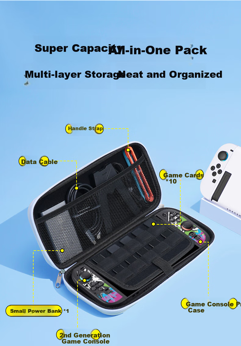 Jemdo Nintendo Switch 2 Storage Case, NS2 Game Console Protective Cover, Hard Shell Storage Bag, Multifunctional Portable Storage Box with Stand, Accessory 14