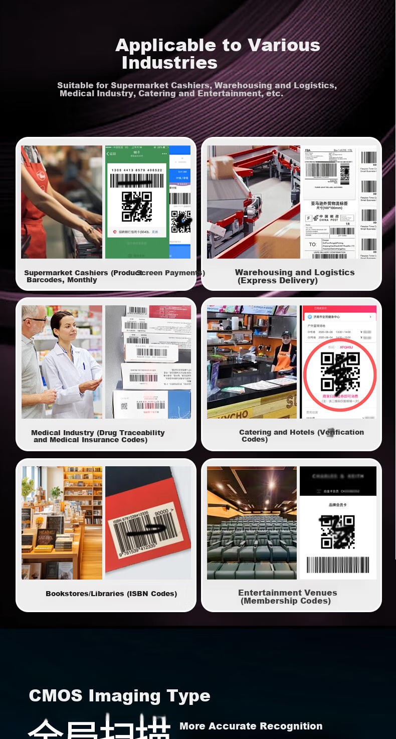Hysoon S28HW Barcode Scanner with Charging Dock QR Code Reader for Pharmaceutical Traceability, Warehousing, Logistics, Retail, and Payment 4