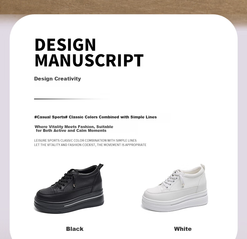 MULINSEN Women's New Thick-Soled Hidden Height Increase White Sneakers Spring Summer Casual Sports Shoes Slimming Versatile Black Size 36 2
