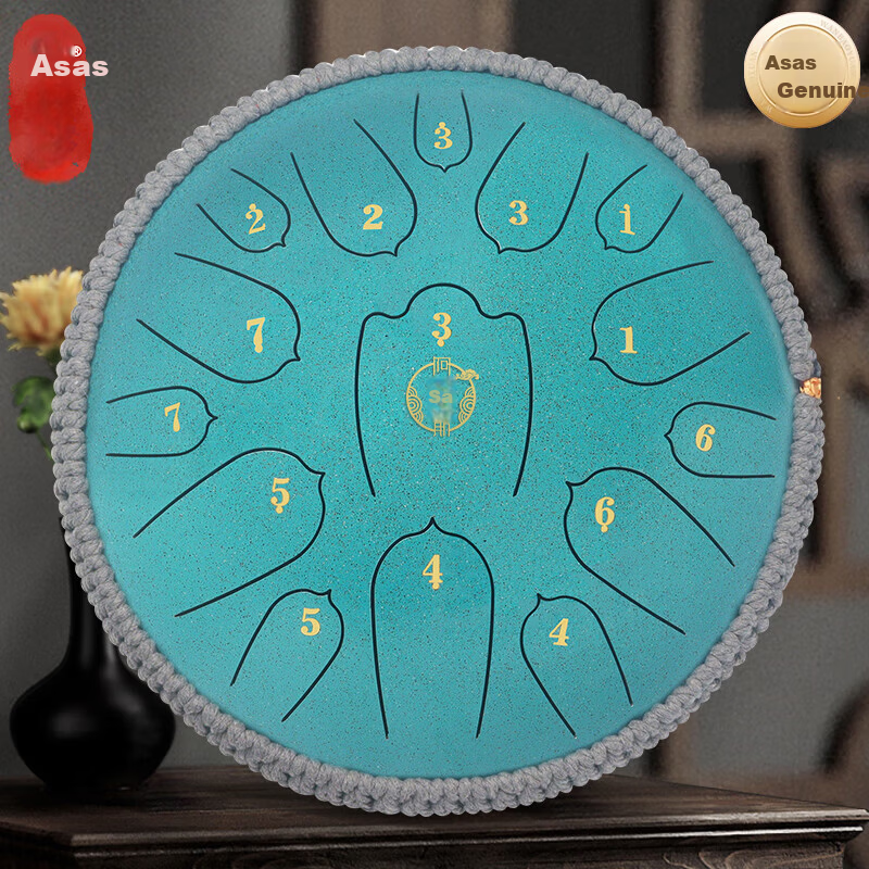 Asas Ethereal Drum 15-Note 14-Inch Adult Professional Beginner Upgraded Carbon Steel Tongue Drum Lotus Spotted Green