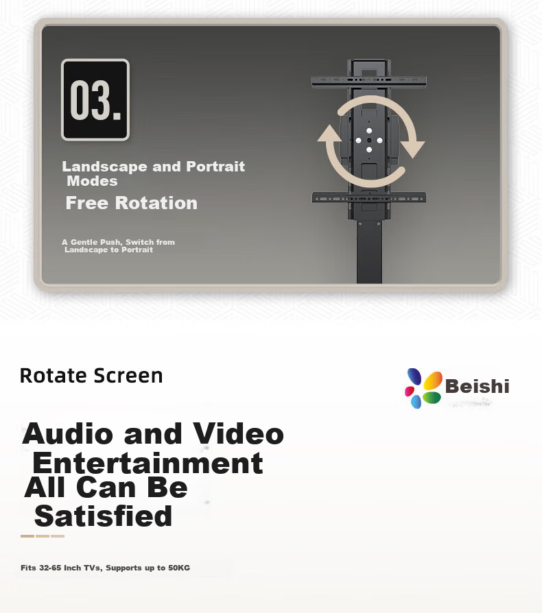 Beishi Mobile TV Floor Stand 26-55 Inch LCD Monitor TV Cart with 90-Degree Rotation for Landscape and Portrait, Video Conference, Live Streaming, and Screen Casting 3