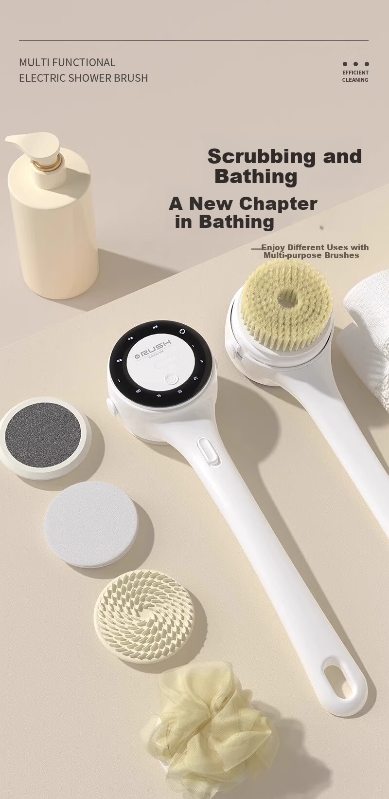 Tingjian Shiguang Electric Bath Brush Automatic Back Scrubber Smart Exfoliating Machine with 5 Brush Heads 3