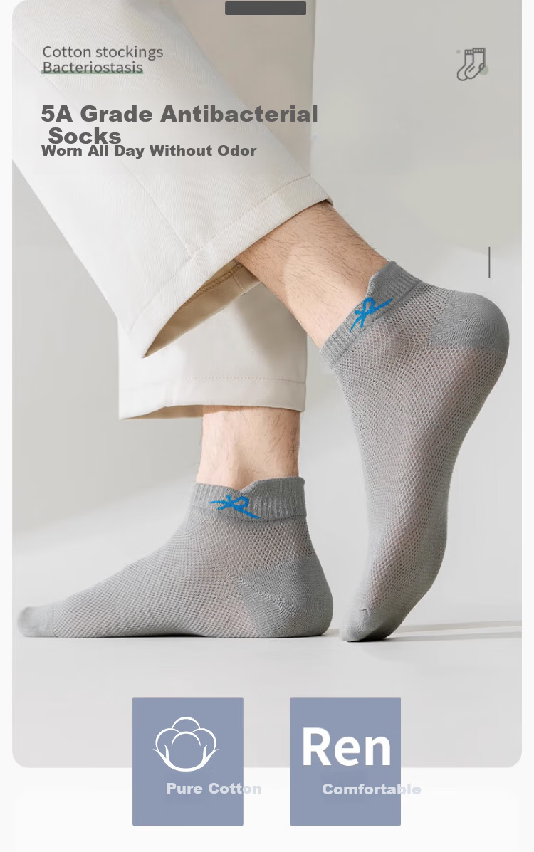 LangSha Spring Summer New Men's Socks Pure Cotton 5A Antibacterial Mesh Breathable Odor-Resistant Casual Men's Socks Summer 3