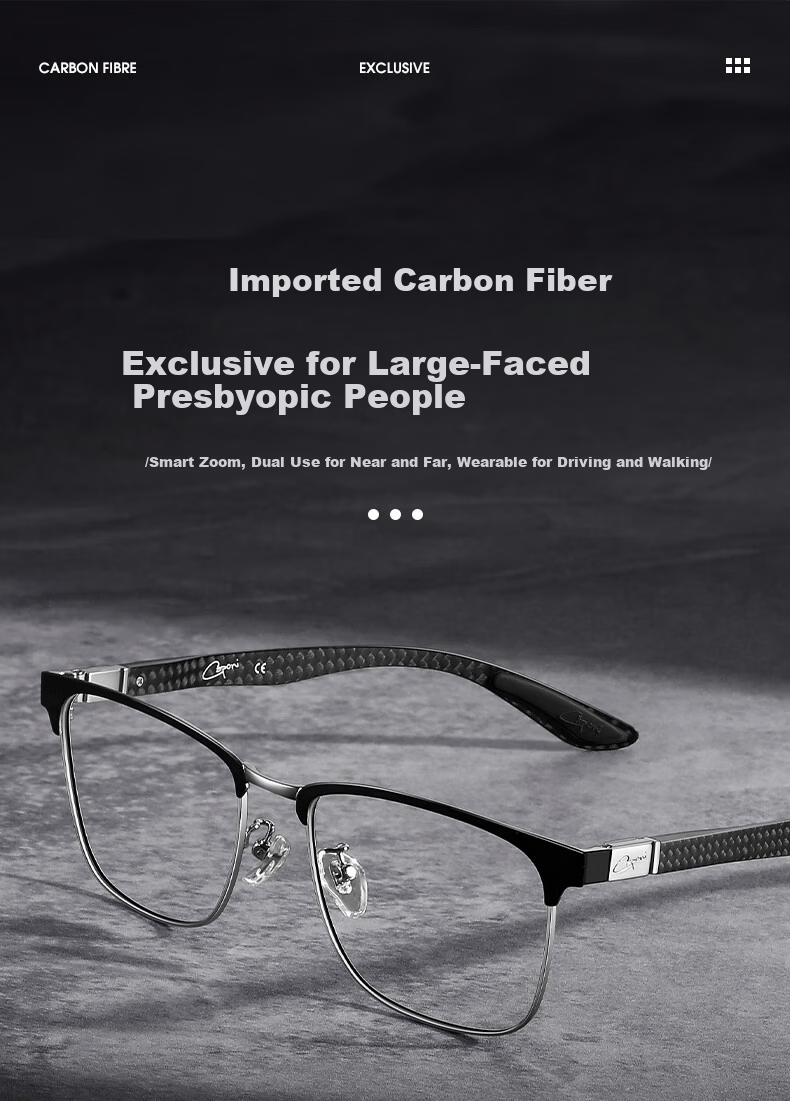 CAPONI Carbon Fiber Multifocal Auto-Focus Reading Glasses for Men, Blue Light Blocking, Genuine 2
