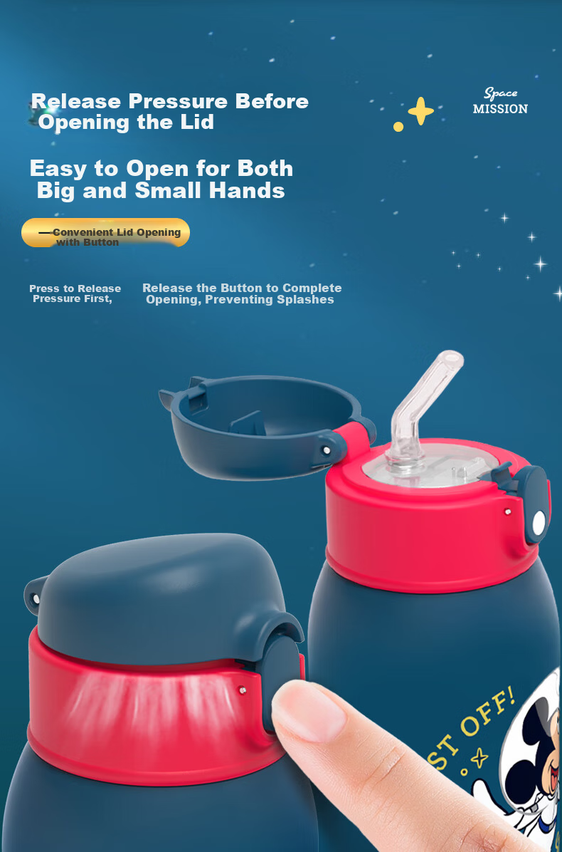 Disney Kids Insulated Straw Drinking Cup 316 Stainless Steel Large Capacity with Cup Sleeve Double Lid Water Bottle 650ml Mickey 4