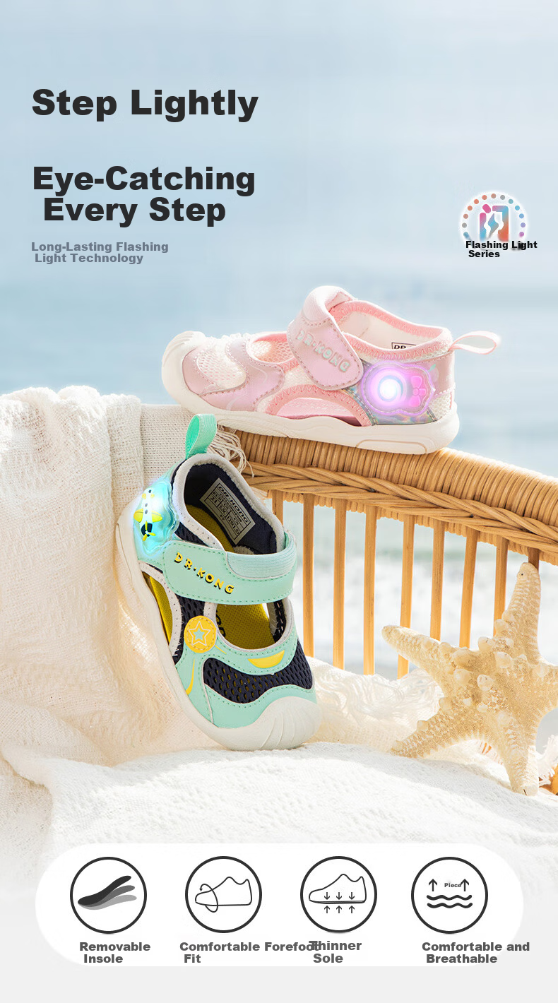 DR·KONG Toddler Walking Shoes Summer Breathable Lightweight Baby Sandals 2S13A2003AM Beige/Silver Size 19 1