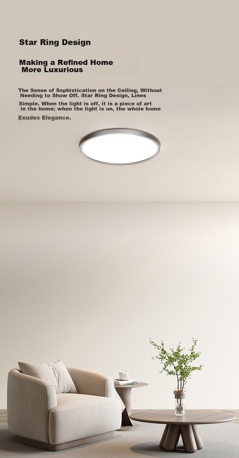 Lipro Eye-Protecting Ceiling Light, Full Spectrum, Whole House Simple Bedroom Lamp, Star Ring Ultra, Bright Moon Silver, 50W 3