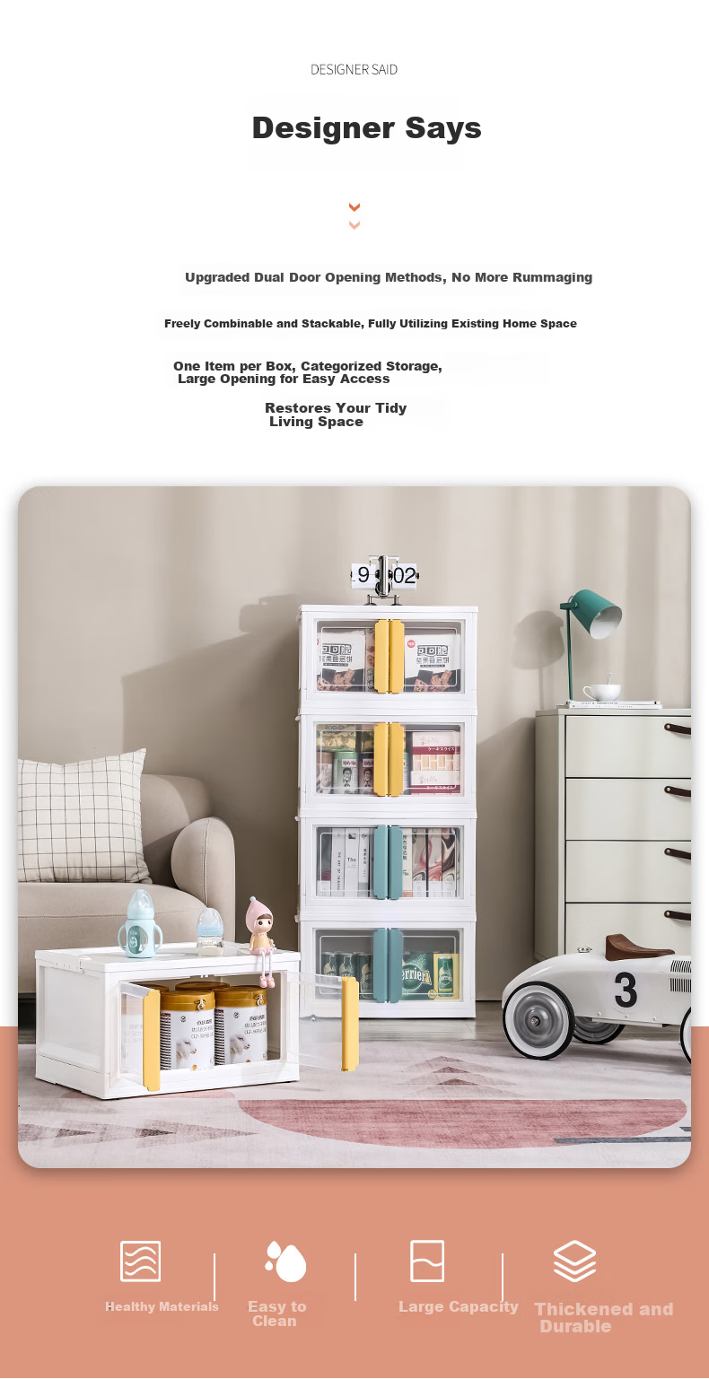 JEKO&JEKO Double Door Storage Cabinet Foldable Book Organizer Children's Wardrobe Storage Box White 1 Piece 1