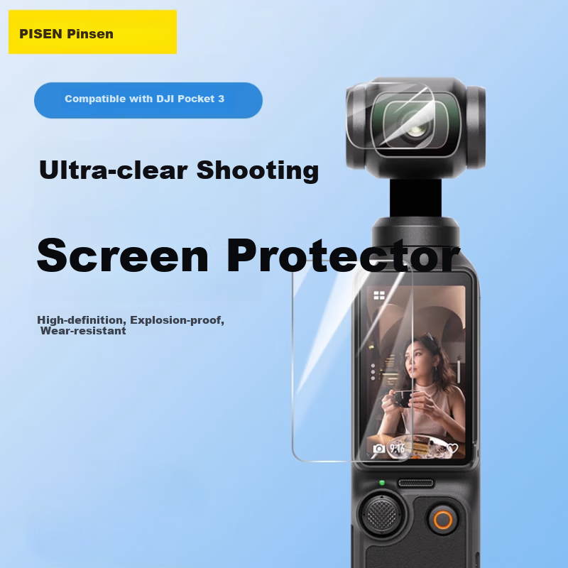 Pisen Tempered Glass Screen and Lens Protector for DJI Pocket 3/4 Generation Osmo Action Camera, High-Definition Explosion-Proof, Scratch-Resistant, 2-Pack Set