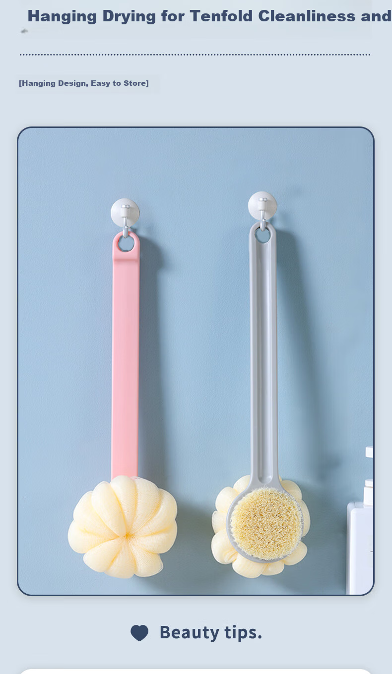 Grace Long-Handled Back Scrubber Bath Brush with Soft Nylon Bristles, Non-Shedding Shower Scrubber for Back And Body, 8*36cm 6