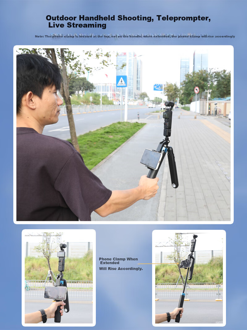 Qiye Extension Pole Selfie Stick Live Streaming Pole for DJI Pocket 3 And Pocket 4 Camera Accessories Tripod Stand Fill Light Phone Clamp 1.6 Meters 6