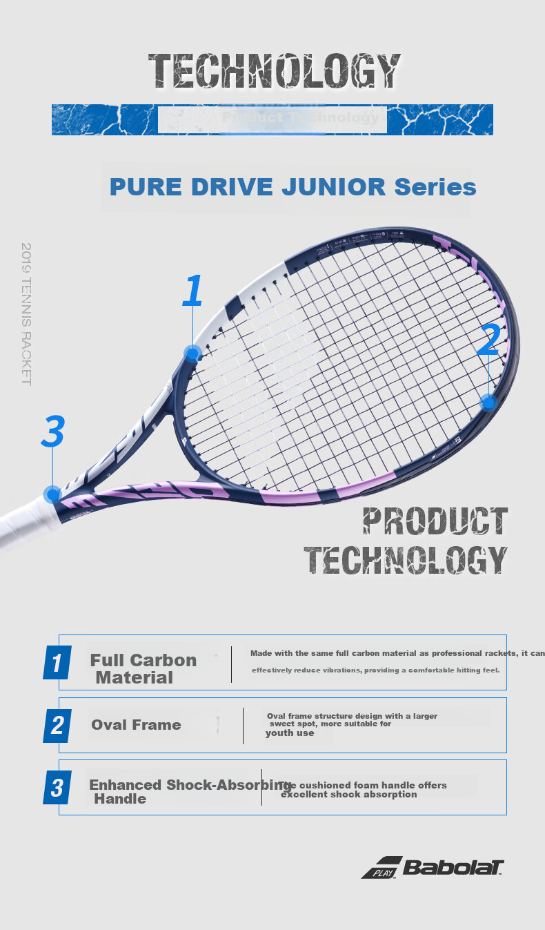 Babolat Full Carbon Professional Tennis Racket for Youth And Children, 25 New Model Babolat Tennis Racket PD JR 5