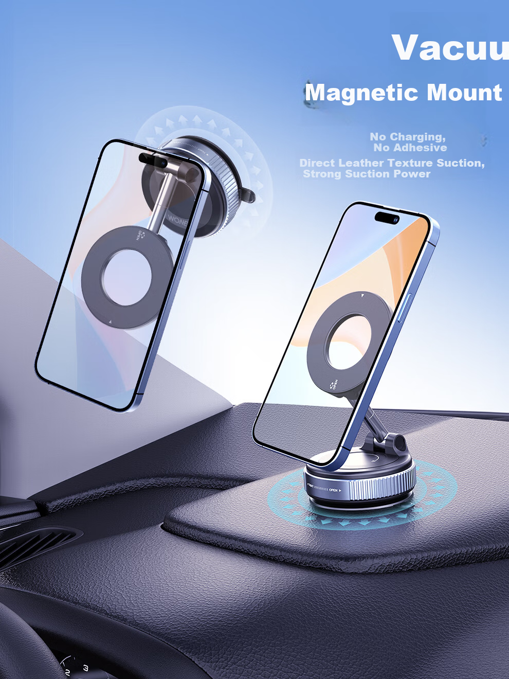 Wonew【Detachable Epoxy Resin】Colorful Snail Magnetic Car Phone Holder Vacuum Car Mount with Leather Texture 3
