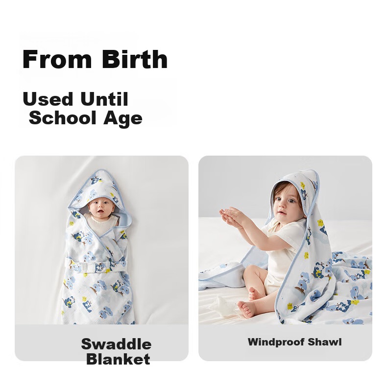 Babycare Newborn Cotton Swaddle Blanket Soothing Temperature-Regulating Delivery Room Infant Wrap Bubu Bear Moonlight Blue 90*90cm 21