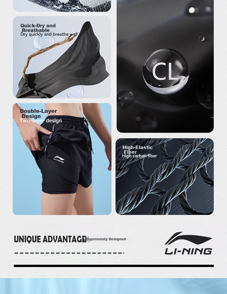 LI-NING Men's Swim Trunks Anti-Embarrassment Boxer Briefs Double-Layer Comfortable High Elasticity Beach Holiday Shorts 331 Black L 4