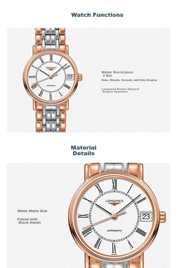LONGINES Swiss Watch Fashion Series Women's Steel Strap Mechanical Watch Mother's Day Gift L43221117 3