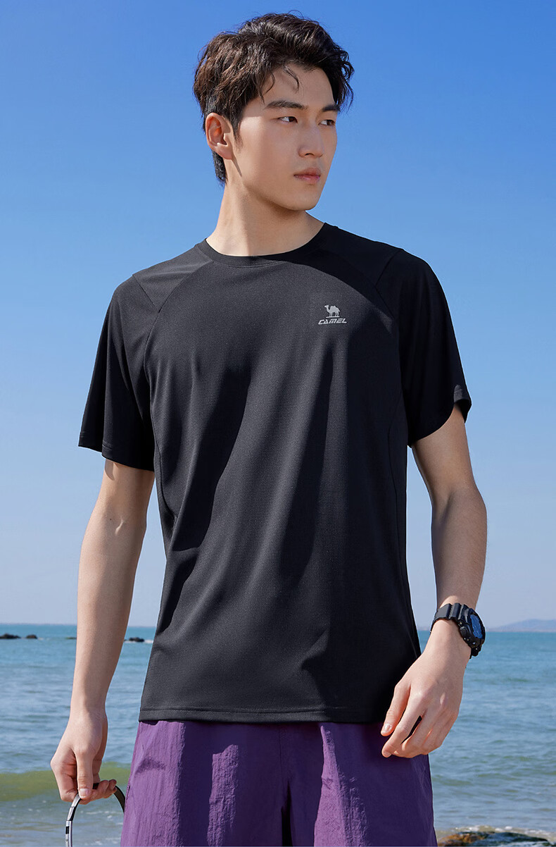 CAMEL Men's Summer New Loose Fit Short Sleeve T-Shirt Breathable Running Training Ultra-Thin Quick-Dry Sportswear Top 2