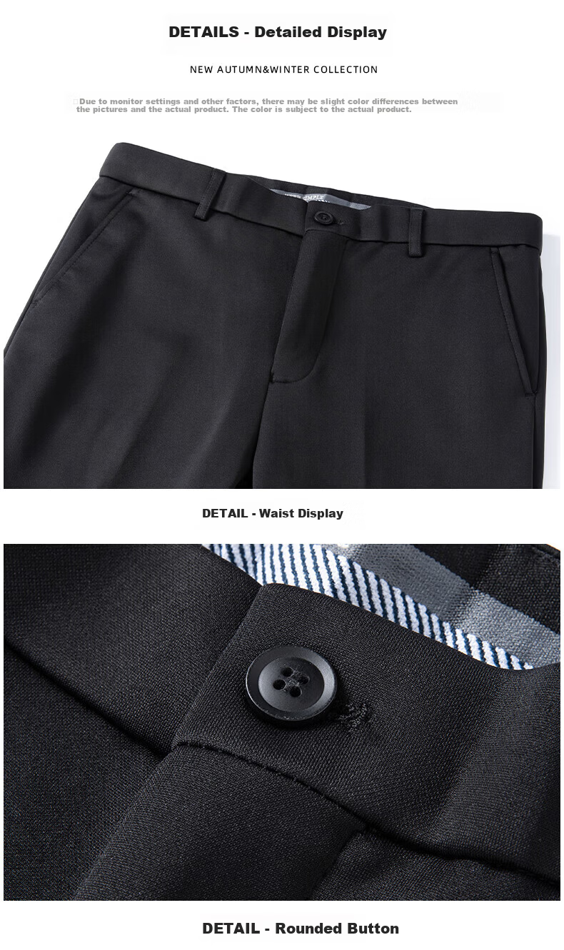 ROMON Fleece-Lined Thickened Wrinkle-Resistant Non-Iron Men's Stretch Work Pants Business Suit Straight-Leg Casual Pants for Dad 19